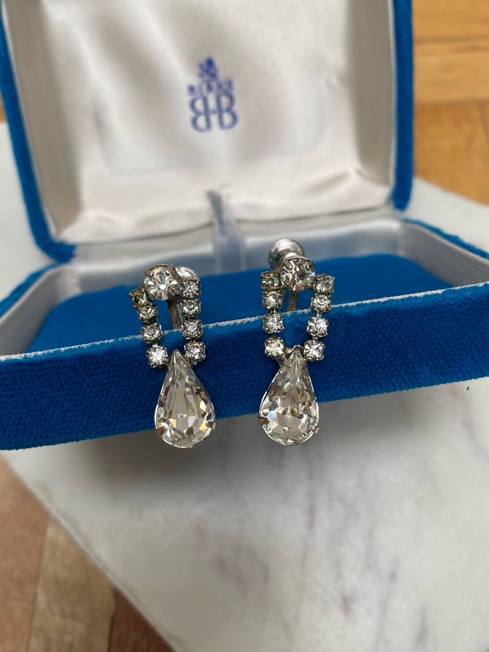 Vintage - Jay Flex Sterling Classic Crystal Teardrop Drop Earrings